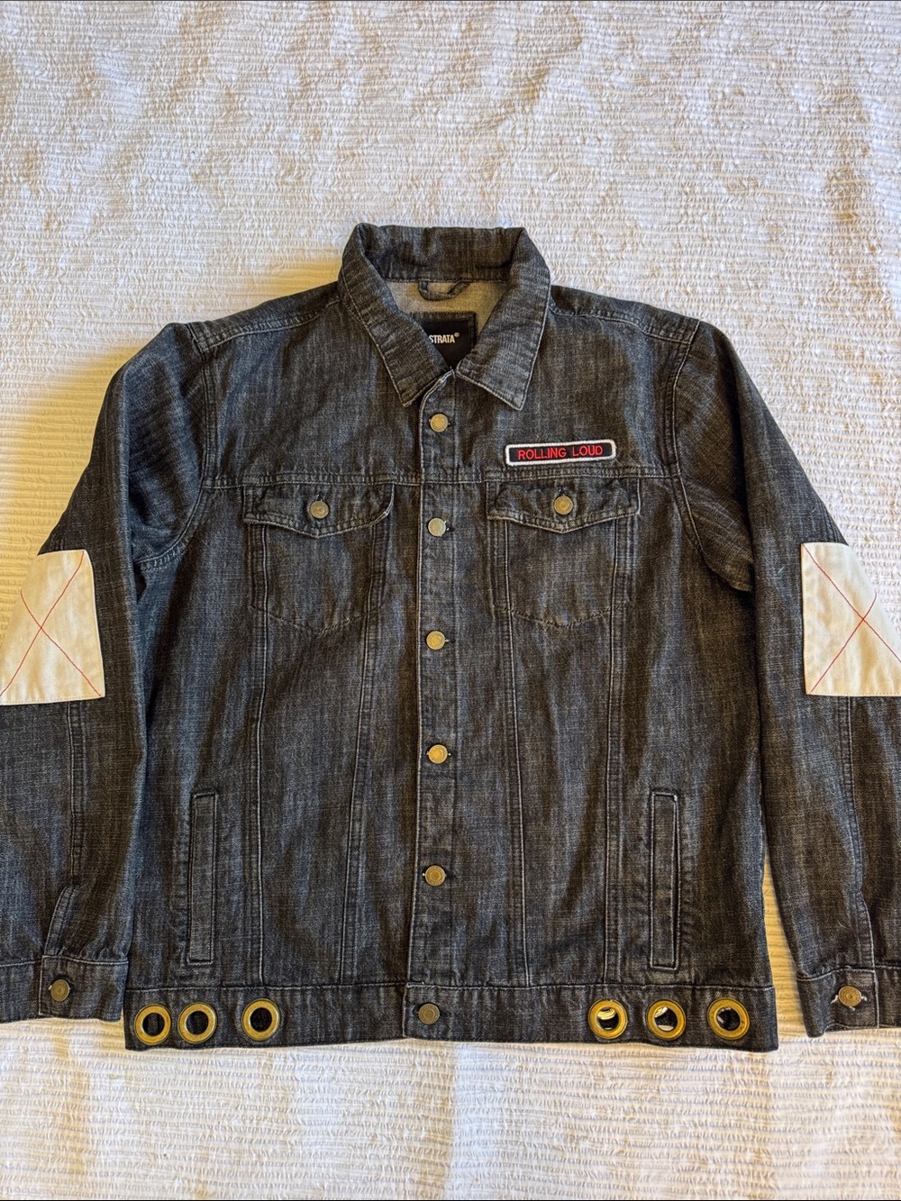 Strata Designer Men’s Black Denim Jean Jacket sz L